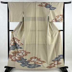 訪問着 身丈160.5cm 裄丈64.5cm M 袷 滝泰 落款 辻が花 霞 ベージュ 正絹 名品 【中古】