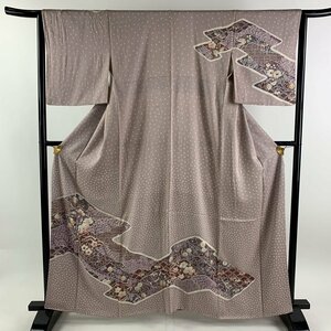 訪問着 身丈161cm 裄丈65cm M 袷 椿 亀甲花菱 絞り 薄紫 正絹 秀品 【中古】