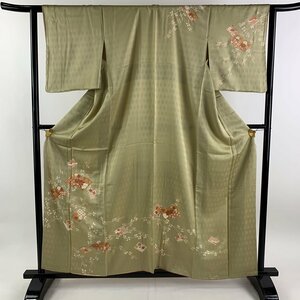 訪問着 身丈158.5cm 裄丈63cm S 袷 ますいわ屋 冊子 草花 金糸 金彩 灰緑 正絹 美品 秀品 【中古】