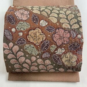 袋帯 美品 秀品 辻ヶ花柄 紗綾形 銀糸 ピンクベージュ お太鼓柄 正絹 【中古】