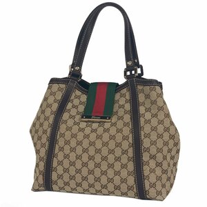 グッチ GUCCI GG柄 ショルダーバッグ ハンドバッグ シェリーライン ウエブ GGキャンバス ベージュ ブラウン 233607 レディース 【中古】