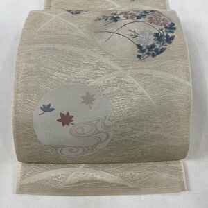 袋帯 秀品 夏帯 絽 花丸文 芝 箔 灰色 六通 正絹 【中古】