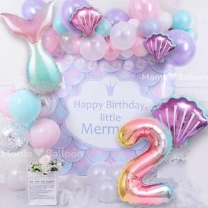 バルーンセット 2歳 マーメイド 人魚姫 プリンセス 女の子 風船 誕生日 飾り バースデー 誕生日デコレーション お祝い