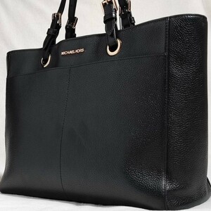 美品 マイケルコース トートバッグ 本革 シボ革 シュリンクレザー MICHAEL KORS 黒 ビジネス ブリーフケース メンズ 大容量 仕事 A4 肩掛け