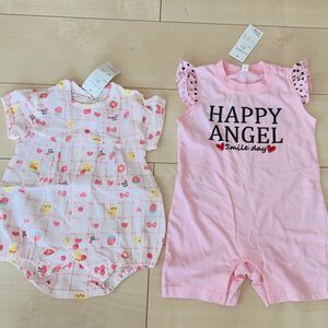 新品　タグ付き　 ロンパース　 半袖　 半袖ロンパース　 カバーオール　女の子　ピンク　うさぎ