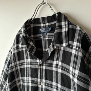[1 иен старт ]POLO Polo Ralph Lauren рубашка с коротким рукавом XL размер черный проверка открытый цвет Vintage aro - CLAYTON caldwell
