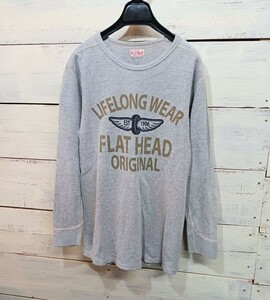 THE FLAT HEAD フラットヘッド ロンT サーマル生地 ワッフル メンズ40 長袖Tシャツ グレー系 ロゴ