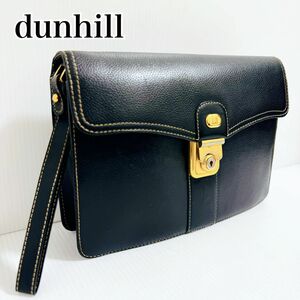 dunhill ダンヒル　クラッチバッグ　セカンドバッグ マルチケース　ゴールド金具　黒　ブラック レザー　シボ革 鞄　総柄