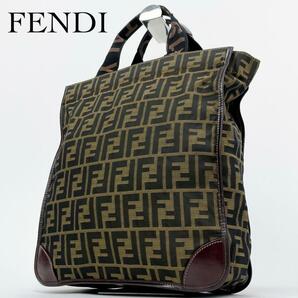 美品・希少モデル FENDI フェンディ トートバッグ ハンドバッグ ズッカ A4収納 キャンバス レザー ブラウンの画像1