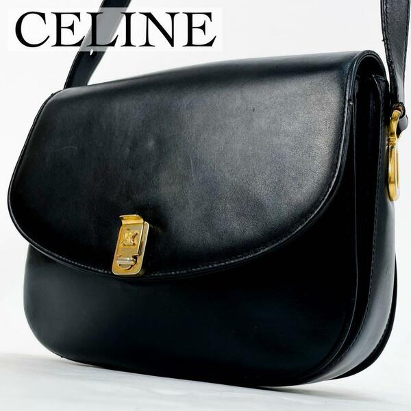 美品・希少モデル CELINE セリーヌ ショルダーバッグ クロスボディバッグ ボックス型 トリオンフ ブラック レザー