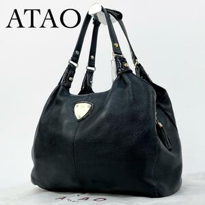 極美品・希少モデル ATAO アタオ ハンドバッグ アンディ ショルダーバッグ トートバッグ A4収納 ブラック レザー