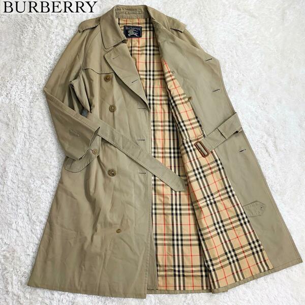 美品・人気モデル Burberry バーバリー トレンチコート ノバチェック ダブル ベルト ロングコート カーキ L