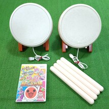 Wii タタコン 2台 ソフト 1本 動作確認済み 太鼓の達人 超ごうか版 まとめ売り バチ 太鼓とバチ コントローラー コントローラ_画像1