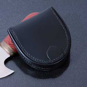 NO1一番お薦めBIGサイズ本革極厚 半円型（馬蹄型）小銭入れコインケース手縫い 紳士ブラックの画像1