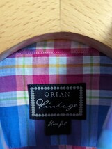 極美品　ORIAN　オリアン　シャツ　37　vintage　ボイル生地　カッタウェイ　ブルー×ピンク　チェック柄　イタリア製_画像3
