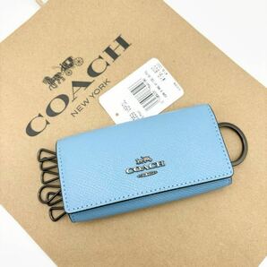 【COACH☆新品】6 リング キー ケース クロスグレイン レザー！ブルー！