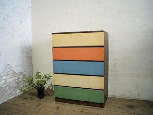 taI0585*H81cm×W58,5cm* retro pop * colorful . color. old wooden storage shelves * that time thing display shelf chest drawer cabinet Vintage L.4