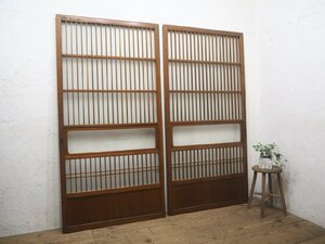 taQ0278*(1)[H178cm×W88cm]×2 sheets * molding glass entering. old wooden sliding door * old fittings glass door sash construction material Showa Retro antique M pine 