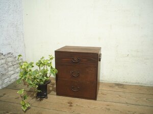 yuK0833*H38cm×W33cm* storage 3 cup * retro taste ... old wooden small drawer * storage shelves document case chest old furniture old tool Vintage S.4