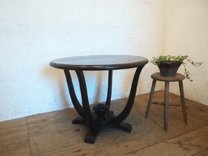 taM0250* diameter 75,5cm* antique * retro . pavilion. old wooden round table * desk Cafe coffee interior Taisho .. marks lieN.