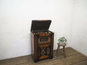 ta load Q0403*H85cm×W58cm* Vintage * retro old wooden gramophone * electro- . record player radio part removing miscellaneous goods shop objet d'art L(yaB) pine 