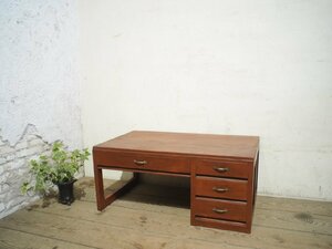 taI0980* tabletop W79cm×D48cm* low type retro old wooden with a tier of drawers on one side desk * one sheets board low table writing desk low table low dining table display shelf storage shelves Vintage K.4