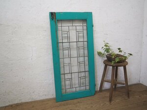 taO0802*②[H99cm×W48,5cm]* defect have * antique * stained glass. old tree frame glass door * old fittings small window frame sash Akira . taking .. material retro K.1