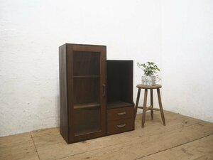 taP0260*H81cm×W67cm* Vintage * retro modern . old wooden glass case * display shelf storage shelves cupboard bookcase book@ box cabinet old furniture L.4