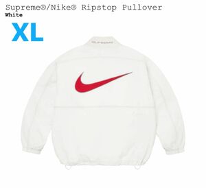 XL Supreme x Nike Ripstop Pullover WHITE シュプリーム ナイキ コラボ ナイロンジャケット フーディ ブルゾン 24SS スウッシュ ホワイト