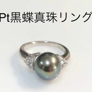 Pt900黒蝶真珠R9.0㎜-9.5㎜リング　11号