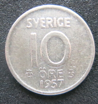 スウェーデン 10オーレ銀貨　1957年 _画像1