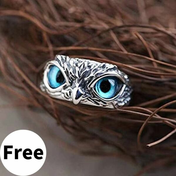 【大人気♪】フリーサイズ　リング　指輪　銀　シルバー　フクロウ　神秘的　個性的