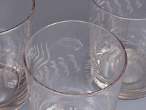 時代 レトロ ウランガラス 羊歯文 グラビュール タンブラー コップ ３客セット ガラス工芸 現代工芸 硝子 uranium glass　b8500t_画像8