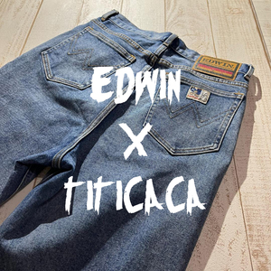 希少【EDWIN×TITICACA】エドウィン×チチカカ コラボテーパードデニムパンツ STEPMARK レトロルーミー ME317 レディース Mサイズ