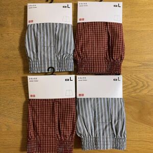  new goods unopened / free shipping [UNIQLO/ Uniqlo * men's trunks L size 4 pieces set * popular check & stripe ] pants / underwear / underwear cotton 100%