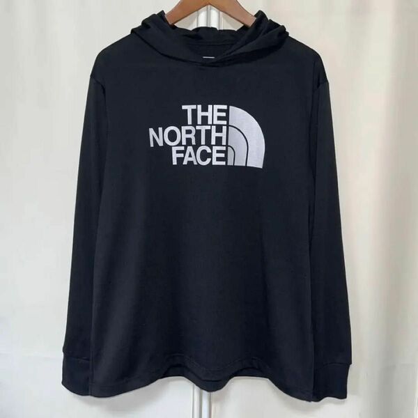 美品 THE NORTH FACE ロングスリーブビッグロゴフーティ XL 黒 ノースフェイス