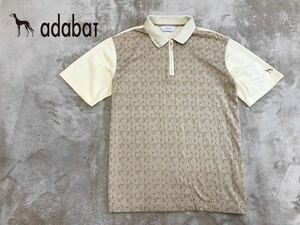 高機能！美品【adabat】アダバット「吸水急乾」総柄 ジャガード織り 刺繍入り 半袖ポロシャツ ゴルフポロ ベージュ/4(L) 日本製