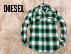 激シブの春シャツ！新品同様【DIESEL】ディーゼル チェック柄 インディアンコットン 長袖 ウエスタンシャツ グリーン/S(EUR) M程度