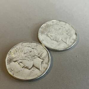 RS224 アメリカ合衆国 1923年 PEACE DOLLAR ピースダラー 銀貨 貨幣 総重量:約53.4g 2点セット (検)シルバー コイン 硬貨 リバティ