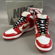 MS1062 未使用 SUPREME x NIKE コラボ DUNK HIGH PRO SB ダンクハイプロSB 307385 161 箱・紐付き (検)シュプリーム ナイキ 赤 白 星_画像1