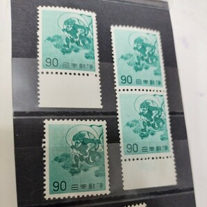 第2次円単位 1962年 90円 風神 俵屋宗達画 未使用 計5枚 耳付の画像3