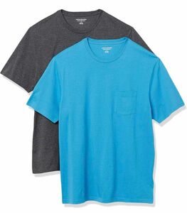 [Amazon Essentials] 2枚組 Tシャツ ポケット付き クルーネック レギュラーフィット 半袖 メンズ 青 グレー
