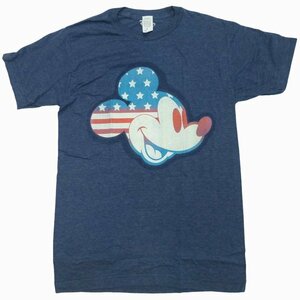 海外正規ライセンス Disney Mickey Americana Flag T-Shirt ミッキーマウス ディズニー 星条旗 USフラッグ ヴィンテージ Tシャツ 紺/S