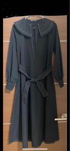 ZARAザラ黒ブラックセーラーカラーワンピースロングマキシ襟でかポプリンバイカラーステッチ美品