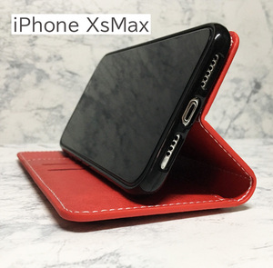 iPhone XS Max用 アイフォンXS Max 手帳型ケース レッド 送料無料 スプリットレザー