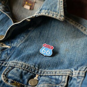 【ピンバッジ】ルート66 ROUTE66 デニム・革ジャン・ジーンズに相性抜群！古着・洋服のリメイクに！ピンズ (水色・赤）②の画像3