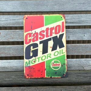 【ブリキ看板】 Castrol GTX カストロール エンジンオイル motor oil レトロ風 インテリア 店舗 カフェ 壁飾り20cm×30㎝（送料無料！）