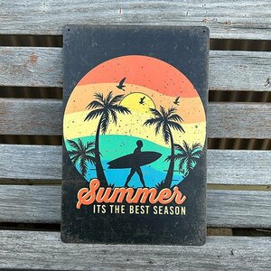 [ tin plate signboard ] summer summer surfing sea surfer retro manner interior wall decoration 20cm×30.( free shipping!)