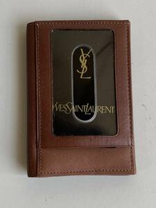 ④t454◆Yves saint Laurent イヴサンローラン◆パスケース 牛革 カードケース YSLロゴ レザー YSL ブラウン 劣化あり