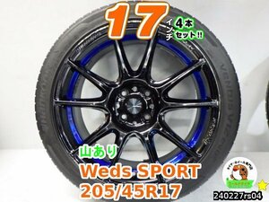 【中古】Weds SPORT/17x7J+43/100/4H/ミシュラン(パイロットスポーツ)ハンコック(ベンタス)205/45R17/17インチ タイヤホイール4本セット